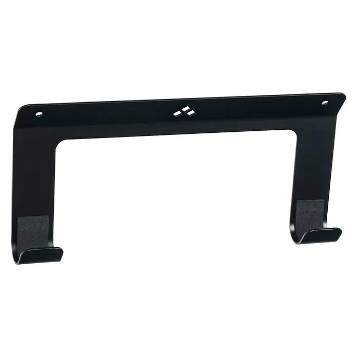 Rei Wandträger - Geeignet für: E-Scooter, L x B x H: 100 x 320 x 130 mm - Wandhalterung für eine Spielekonsole. Die Konsole ist aus schwarzem Metall gefertigt und zur vertikalen Aufbewahrung der Konsole vorgesehen.