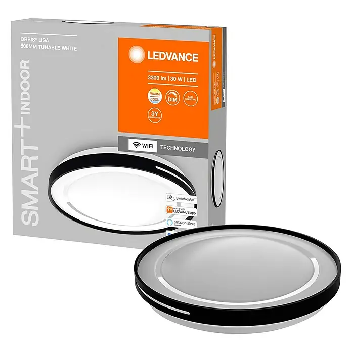 Ledvance LED-Deckenleuchte rund Lisa - 30 W, Ø x H: 48,4 x 8,5 cm, Schwarz, Warmweiß - Das LEDVANCE ORBIS® LISA Smart+ Indoor Beleuchtungssystem mit tunable white Funktion in der 500mm Ausführung.