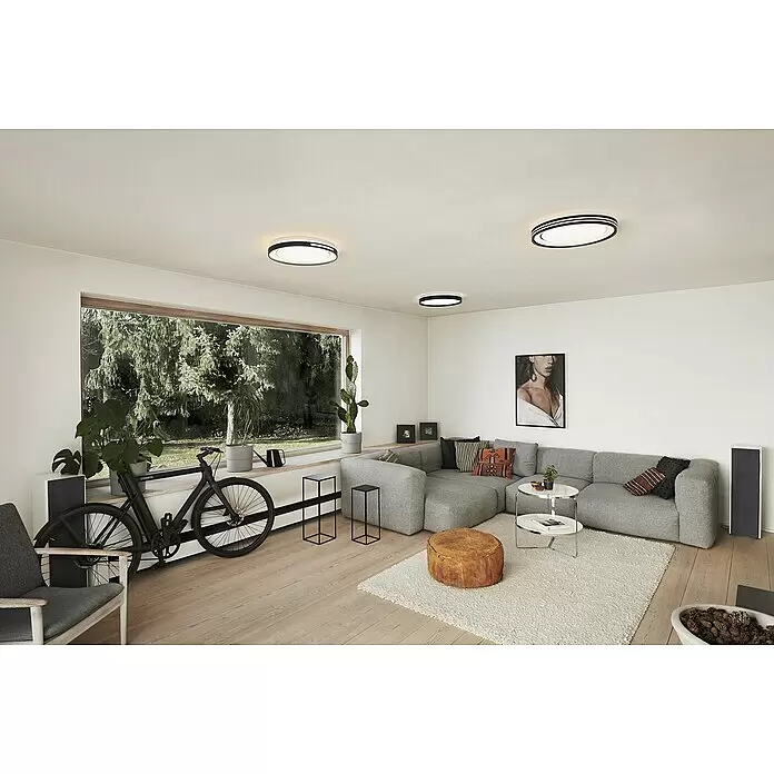 Ledvance LED-Deckenleuchte rund Lisa - 30 W, Ø x H: 48,4 x 8,5 cm, Schwarz, Warmweiß - Stimmungsaufnahme
