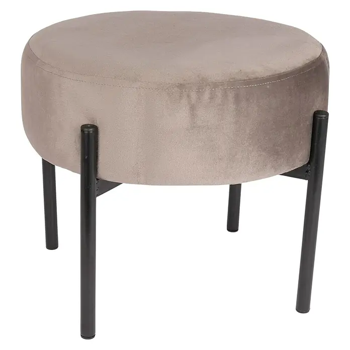 Hocker - Ø x H: 33 x 30 cm, Grau, Samt - Elegantes, taupefarbenes Sitzmöbel mit Samtbezug und schlanken, schwarzen Metallbeinen. Ein stilvolles Möbelstück für jeden Raum.