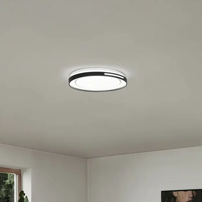 Ledvance LED-Deckenleuchte rund Lisa - 30 W, Ø x H: 48,4 x 8,5 cm, Schwarz, Warmweiß - Moderne Deckenleuchte mit schwarzem Rand für eine stilvolle Beleuchtung des Raumes. Das schlichte Design passt perfekt in jedes Interieur.