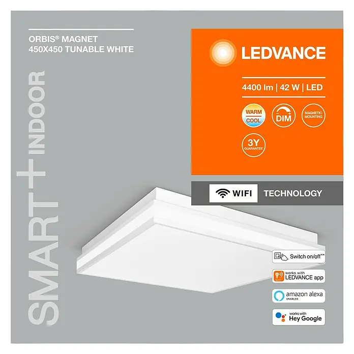Ledvance LED-Deckenleuchte - 42 W, L x B x H: 45 x 45 x 8,6 cm, Weiß, Mehrfarbig - LEDVANCE ORBIS® MAGNET 450X450 Tunable White Deckenleuchte für den Innenbereich mit WiFi-Technologie.