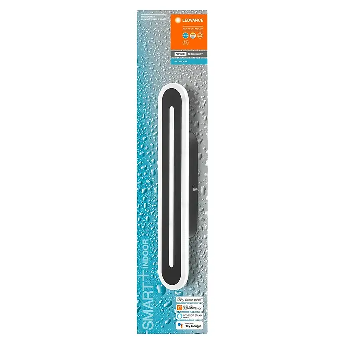 Ledvance Smart+ WiFi LED-Wandleuchte17 W, L x B x H: 40 x 7 x 5 cm, Schwarz, Warmweiß - Abbildung der LEDVANCE SMART+ ORBIS BATH Wandleuchte, ideal für Badezimmer mit einstellbarem Weißton und smarter Steuerung.
