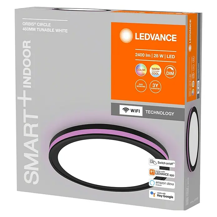 Ledvance LED-Deckenleuchte rund - 28 W, Ø x H: 46 x 9,5 cm, Schwarz, Mehrfarbig - Ein LEDVANCE ORBIS CIRCLE 460mm Tunable White Deckenleuchte, Smart Indoor, für eine intelligente Beleuchtung in Ihrem Zuhause.