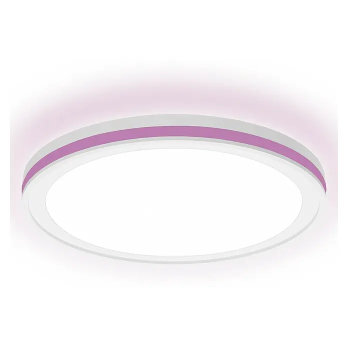 Ledvance LED-Deckenleuchte rund - 28 W, Ø x H: 46 x 9,5 cm, Weiß, Mehrfarbig - Nahaufnahme einer modernen, runden LED-Deckenleuchte mit einem dekorativen, farbigen Ring für eine stilvolle Beleuchtung.