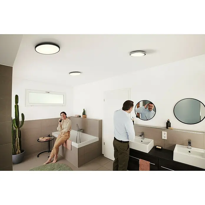 Ledvance LED-Wandleuchte rund - 32 W, Ø x H: 50 x 4,7 cm, Schwarz, Mehrfarbig - Modernes Badezimmer mit runden Deckenleuchten. Die Lampen spenden helles, gleichmäßiges Licht und sind ein stilvolles Designelement.