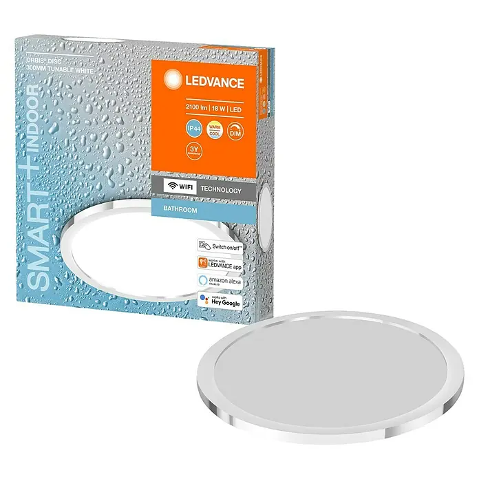 Ledvance Smart+ LED-Deckenleuchte rund - 18 W, Ø x H: 30 x 4,7 cm, Silber, Mehrfarbig - Das LEDVANCE Orbis Disc 300MM tunable white LED-Panel, ideal für Innenräume, mit intelligenter Steuerung und energiesparender LED-Technologie.