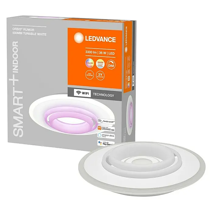Ledvance LED-Deckenleuchte rund - 32 W, Ø x H: 50 x 10 cm, Weiß, RGBW - Das LEDVANCE Orbis Rumor Smart+ Indoor Beleuchtungssystem bietet tunable White-Funktion für individuelle Lichtgestaltung.