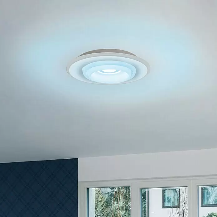 Ledvance LED-Deckenleuchte rund - 32 W, Ø x H: 50 x 10 cm, Weiß, RGBW - Moderne runde LED-Deckenleuchte mit konzentrischen Ringen, die blau leuchtet.