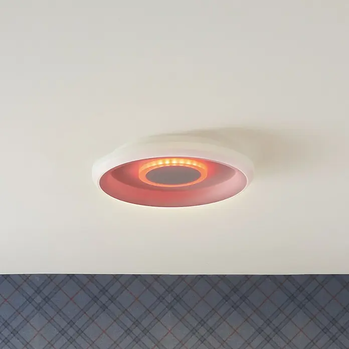 Ledvance LED-Deckenleuchte rund - 32 W, Ø x H: 48,5 x 8 cm, Weiß, Mehrfarbig - Moderne Deckenleuchte mit runder Form und roter Innenbeleuchtung, die ein warmes Licht im Raum verbreitet.