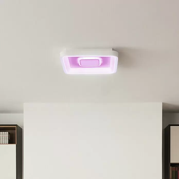 Ledvance LED-Deckenleuchte - 32 W, L x B x H: 48,5 x 48,5 x 8 cm, Weiß, Mehrfarbig - Weiße, rechteckige LED-Deckenleuchte mit violettem Leuchten im Innenbereich.