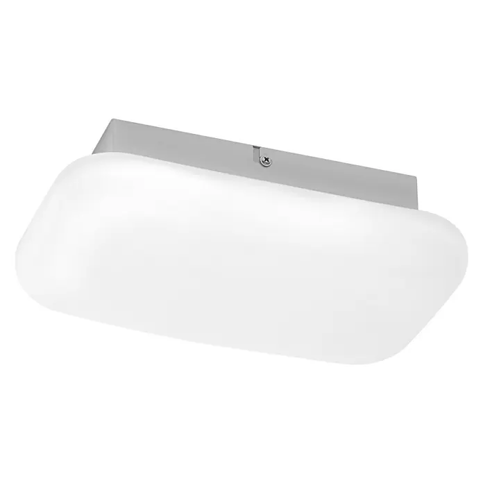 Ledvance LED-Wandleuchte12 W, L x B x H: 28 x 16 x 9,4 cm, Weiß, Mehrfarbig - Nahaufnahme einer modernen, weißen Deckenleuchte mit quadratischer Form und abgerundeten Ecken, ideal für Innenräume.