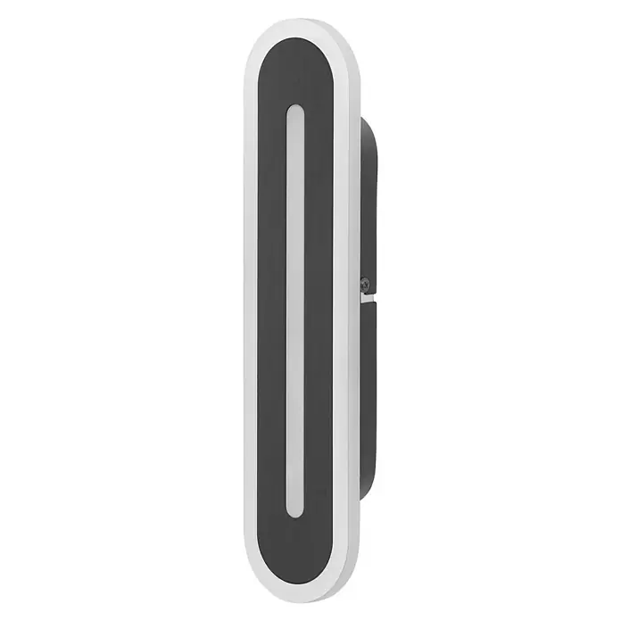 Ledvance Smart+ WiFi LED-Wandleuchte13 W, L x B x H: 30 x 7 x 5 cm, Schwarz, Warmweiß - Ein elegantes, längliches Wandlicht mit silberfarbenem Rahmen und grauem Einsatz, das modernes Design und funktionale Beleuchtung vereint.