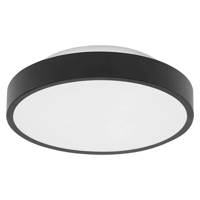 Ledvance LED-Deckenleuchte rund - 28 W, Ø x H: 35 x 9 cm, Schwarz, RGBW - Nahaufnahme einer runden LED-Deckenleuchte mit schwarzem Rand und weißem Diffusor, die ein modernes und elegantes Design zeigt.