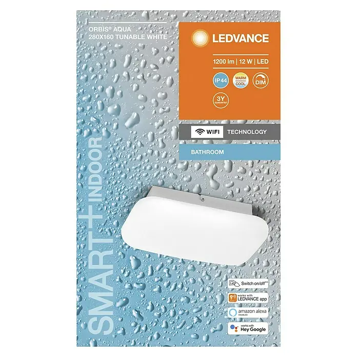Ledvance LED-Wandleuchte - 12 W, L x B x H: 28 x 16 x 9,4 cm, Weiß, Mehrfarbig - LEDVANCE ORBIS® AQUA 280x160 Tunable White smarte Innenleuchte mit WiFi Technologie und Dimmfunktion, ideal fürs Badezimmer.