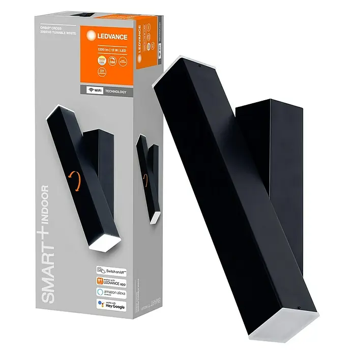 Ledvance LED-Wandleuchte - 12 W, L x B x H: 30,9 x 5 x 10,6 cm, Schwarz, Mehrfarbig - Nahaufnahme der LEDVANCE SMART+ Indoor Wandleuchte, die ein modernes Design und intelligente Funktionen bietet.