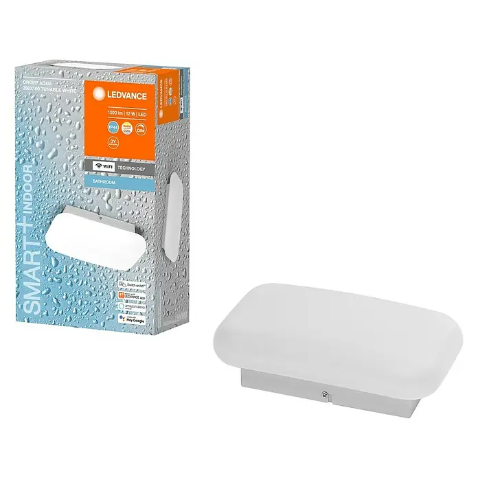 Ledvance LED-Wandleuchte - 12 W, L x B x H: 28 x 16 x 9,4 cm, Weiß, Mehrfarbig - LEDVANCE ORBIS AQUA smarte Innenleuchte für Badezimmer, 1200 Lumen, 12 Watt, LED, mit WiFi-Technologie und einstellbarer Farbtemperatur.