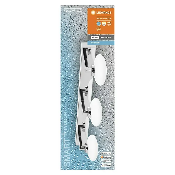Ledvance LED-Wandleuchte - 18 W, L x B x H: 56 x 8,8 x 16,6 cm, Silber, Mehrfarbig, 1 Stk. - Das LEDVANCE Orbis Elypse 560mm Tunable White ist eine smarte, dimmbare LED-Badleuchte mit 1500 Lumen, die sich per App oder Sprachsteuerung bedienen lässt.