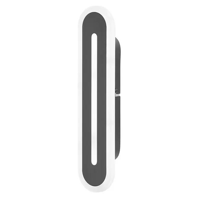 Ledvance Smart+ WiFi LED-Wandleuchte13 W, L x B x H: 30 x 7 x 5 cm, Schwarz, Warmweiß - Eine seitliche Ansicht einer schlanken, vertikalen Wandleuchte mit einem grauen Mittelteil und einer weißen Umrandung.
