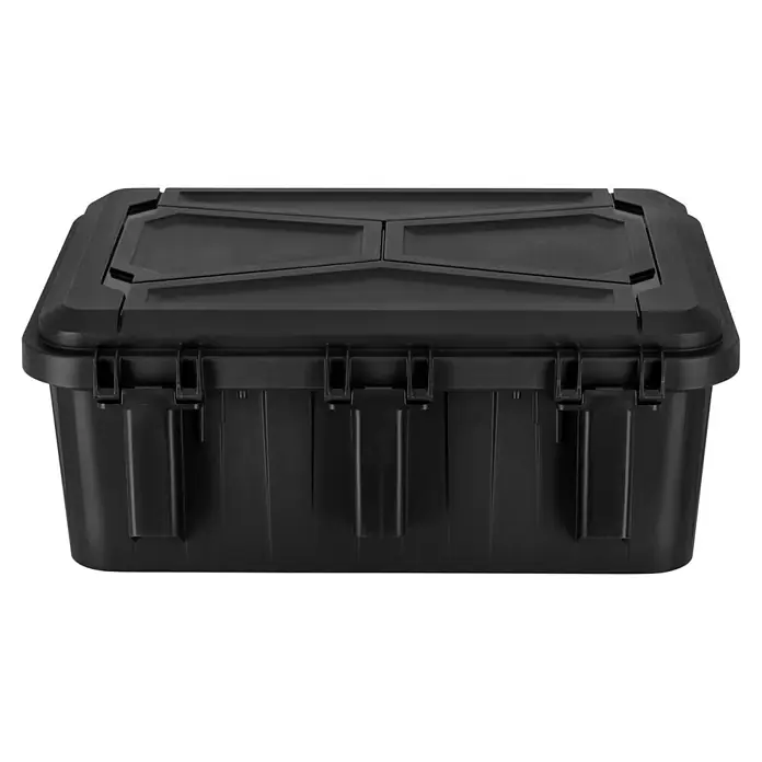 Wasserdichter Koffer EKO90 - L x B x H: 520 x 350 x 210 mm, Mit Würfelschaumstoffeinlage, Grau, Kunststoff - Schwarze Aufbewahrungsbox aus robustem Kunststoff mit Deckel und praktischen Verschlussclips für sicheren Transport und Lagerung.
