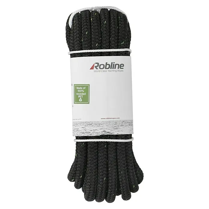Robline Festmacherleine Rio Green - Ø x L: 10 mm x 8 m, Schwarz, Polyester - Robline Yachting-Tauwerk aus 100% recyceltem PET, ideal für Segler. Hochwertige Verarbeitung garantiert Langlebigkeit und Sicherheit auf dem Wasser.