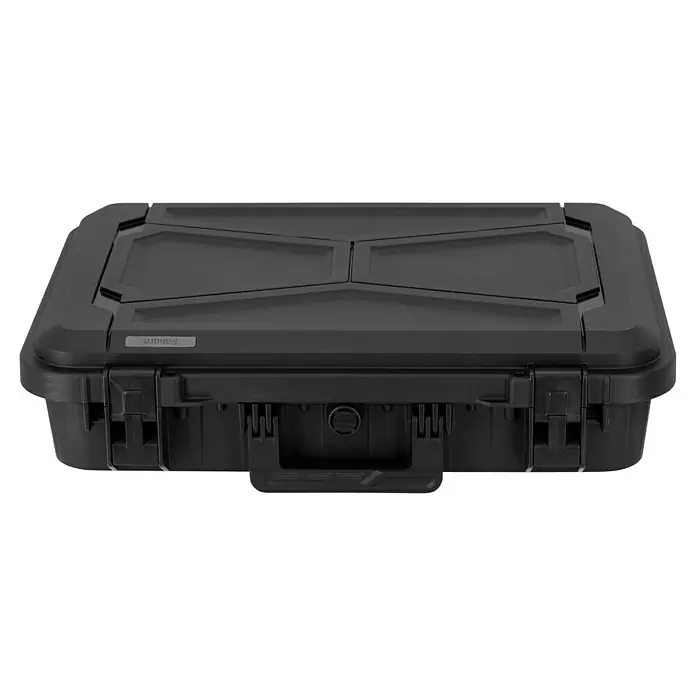 Wasserdichter Koffer EKO90 - L x B x H: 520 x 350 x 125 mm, Mit Würfelschaumstoffeinlage, Grau, Kunststoff - Schwarzer Panduro-Werkzeugkasten mit strukturiertem Deckel und robustem Griff, ideal für die Aufbewahrung und den Transport von Werkzeugen.