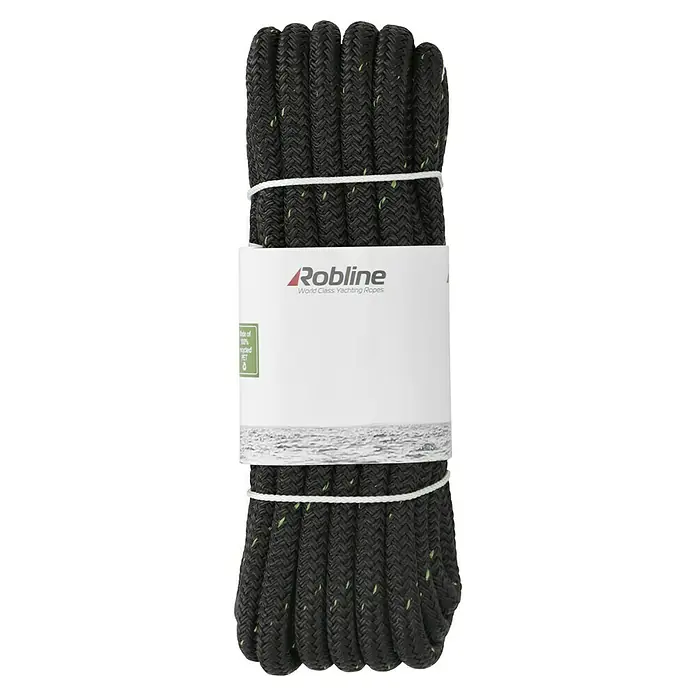Robline Festmacherleine Rio Green - Ø x L: 12 mm x 10 m, Schwarz, Polyester - Schwarzes Robline Yachtseil, umwickelt mit Papierband und Kunststoffseil. Hochwertiges Segelzubehör für den Einsatz auf Yachten und Booten.