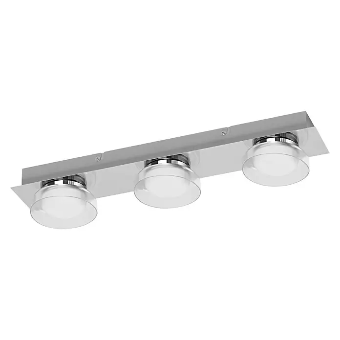 Ledvance LED-Wand- & Deckenstrahler - 18 W, L x B x H: 48 x 10 x 7,8 cm, Silber, Mehrfarbig, 1 Stk. - Eine moderne Badezimmerleuchte mit drei runden Lampen und einer silbernen Halterung sorgt für stilvolle Beleuchtung im Raum.