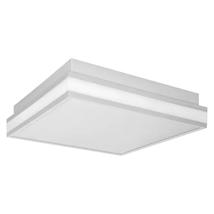 Ledvance LED-Deckenleuchte26 W, L x B x H: 30 x 30 x 8,6 cm, Grau, Mehrfarbig - Nahaufnahme einer quadratischen LED-Deckenleuchte mit weißem Rahmen und sanfter Ausleuchtung, ideal für moderne Innenräume.