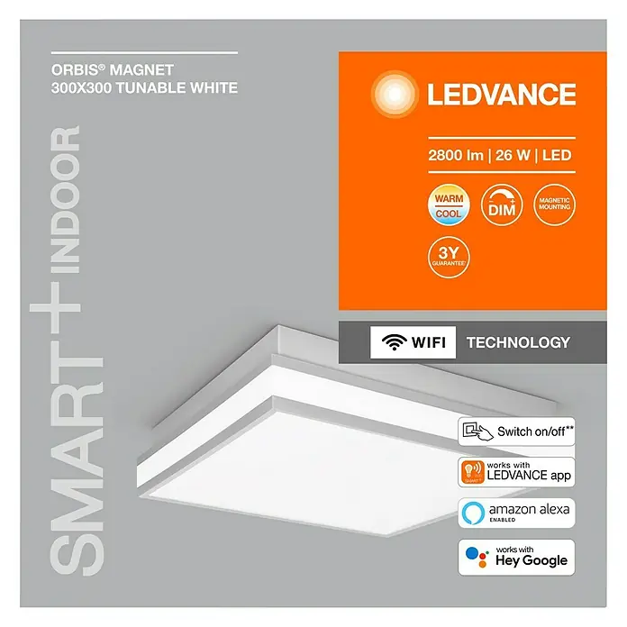 Ledvance LED-Deckenleuchte26 W, L x B x H: 30 x 30 x 8,6 cm, Grau, Mehrfarbig - Produktbild der LEDVANCE Orbis Magnet 300x300 Tunable White Deckenleuchte für den Innenbereich mit verschiedenen Funktionen.