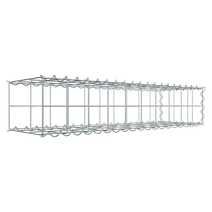 Gabiona Gabione Typ 2 - Zum Anbau in der Länge, 100 x 30 x 20 cm, Stahl, Maschenbreite: 100 mm, Maschenhöhe: 100 mm, Spirale - Darstellung eines rechteckigen Drahtgitterkorbes, der für Bauprojekte oder Gartengestaltung verwendet werden kann.