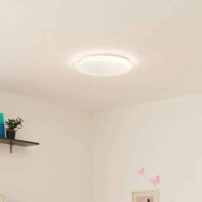 Ledvance LED-Deckenleuchte rund - 24 W, Ø x H: 46 x 7,6 cm, Weiß, Warmweiß - Eine moderne LED-Deckenleuchte mit Sternenmuster sorgt für eine angenehme Beleuchtung. Ideal für Kinderzimmer.