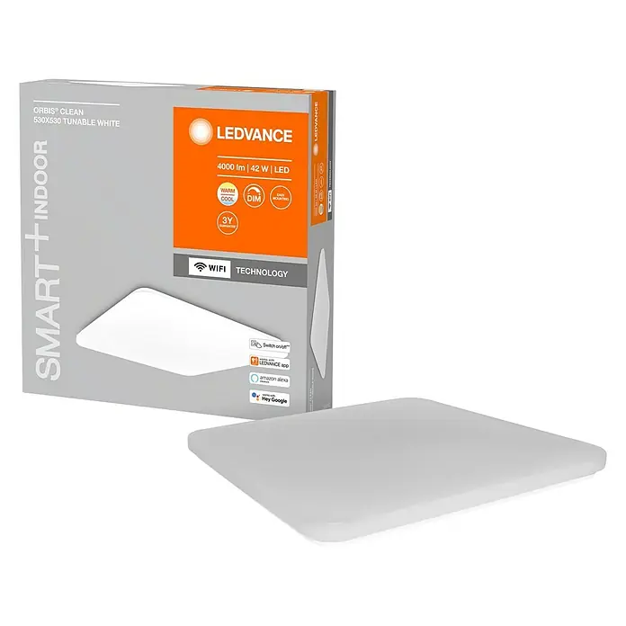 Ledvance LED-Deckenleuchte - 42 W, L x B x H: 53 x 53 x 8,5 cm, Weiß, Mehrfarbig - Das LEDVANCE Smart+ Indoor Orbis Clean Panel mit 4000 Lumen und 42 Watt bietet tunable white und WLAN-Technologie für smarte Beleuchtung.