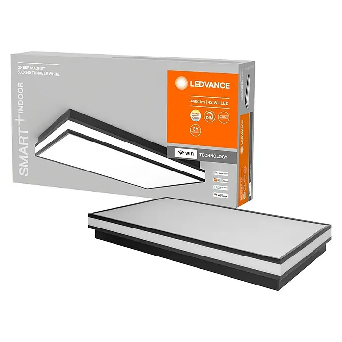 Ledvance LED-Deckenleuchte - 42 W, L x B x H: 60 x 30 x 8,6 cm, Schwarz, Mehrfarbig - Das LEDVANCE Orbis Magnet 600x300 tunable white Panel, eine smarte und energieeffiziente Innenraumleuchte mit einstellbarer Farbtemperatur.