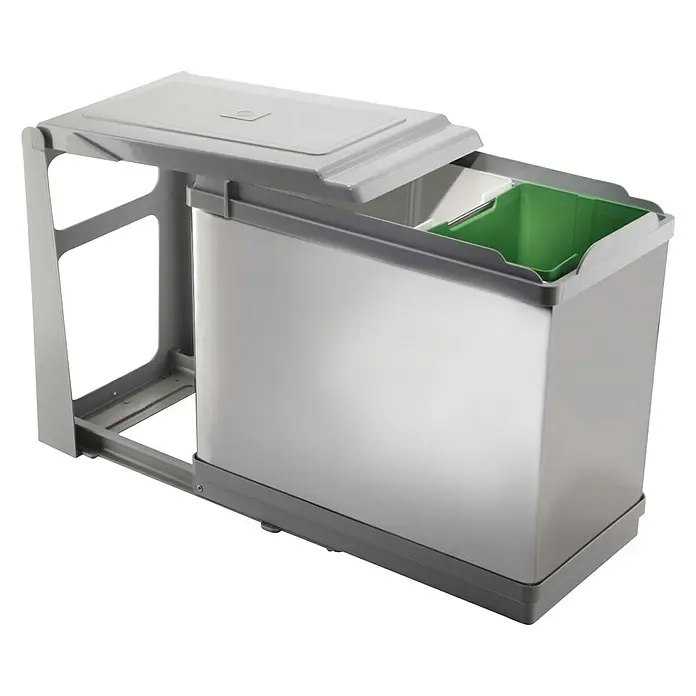 Sistema de separación de residuos Towel -  - Cubo de basura de doble compartimento en gris y verde, perfecto para la separación de residuos. Ideal para cocina u oficina.