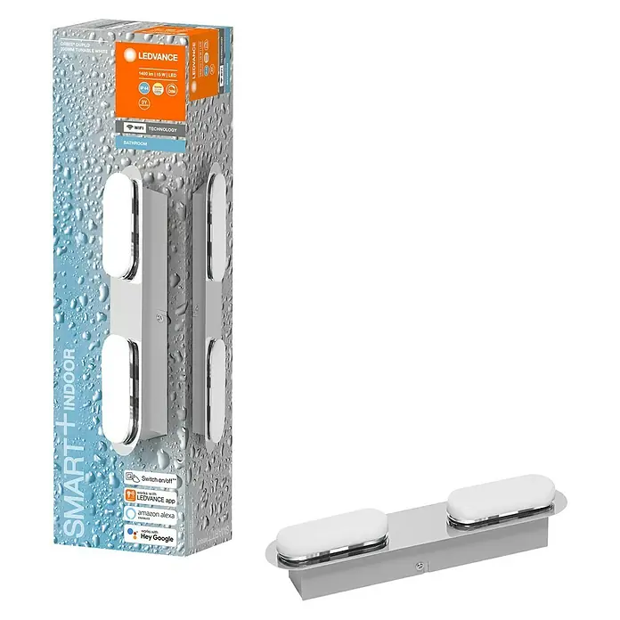 Ledvance LED-Wandstrahler - 15 W, L x B x H: 29,5 x 6 x 5,8 cm, Silber, Mehrfarbig, 2 Stk. - LEDVANCE Smart+ Indoor Badezimmerleuchte im Karton und ausgepackt. Die perfekte Beleuchtung für Ihr intelligentes Zuhause.