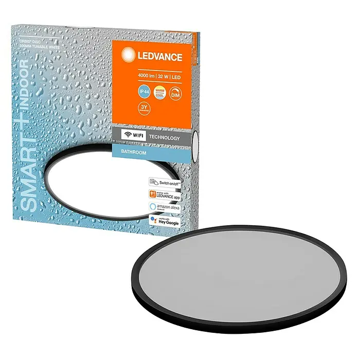 Ledvance LED-Wandleuchte rund32 W, Ø x H: 50 x 4,7 cm, Schwarz, Mehrfarbig - Ein LEDVANCE Smart+ Indoor Deckenleuchte, 500mm, mit WiFi-Technologie, ideal für Badezimmer, mit Amazon Alexa und Google Assistant kompatibel.
