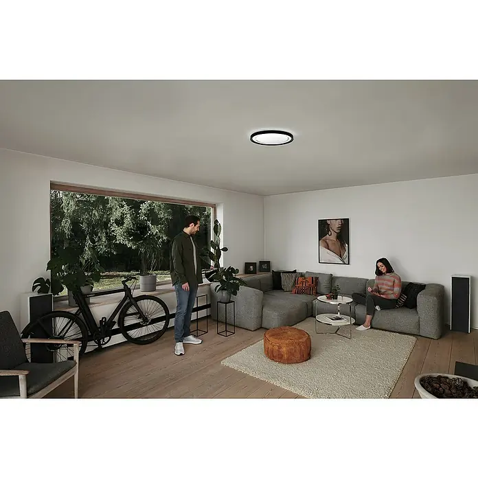 Ledvance Smart+ WiFi LED-Deckenleuchte rund Gavin - 30 W, Ø x H: 48,4 x 8,5 cm, Schwarz, Warmweiß - Moderne Deckenleuchte in einem stilvollen Wohnzimmer, die ein helles und einladendes Ambiente schafft. Das minimalistische Design fügt sich nahtlos ein.