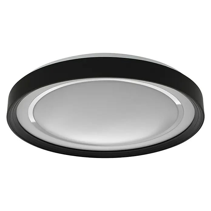 Ledvance Smart+ WiFi LED-Deckenleuchte rund Gavin - 30 W, Ø x H: 48,4 x 8,5 cm, Schwarz, Warmweiß - Eine moderne, runde LED-Deckenleuchte mit schwarzem Rahmen und diffusem Licht für eine stilvolle Beleuchtung.