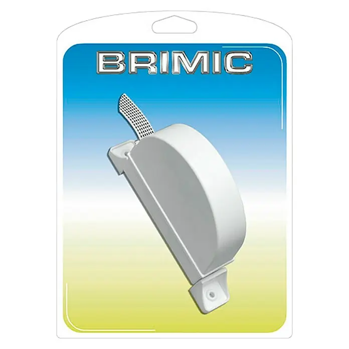 Micel Brimic Recogedor de cinta de persiana abatible 91753 - Anchura de la correa: 18 mm - Recogedor de persiana BRIMIC en su embalaje. El recogedor blanco está diseñado para una fácil operación e instalación.