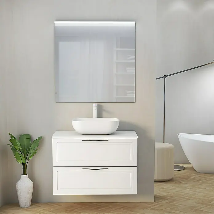 Artysan Mueble bajo de lavabo Toja - An x Pr x Al: 80 x 45 x 54,5 cm, Blanco - El moderno baño cuenta con un mueble de lavabo con dos cajones y un elegante lavabo sobre encimera.