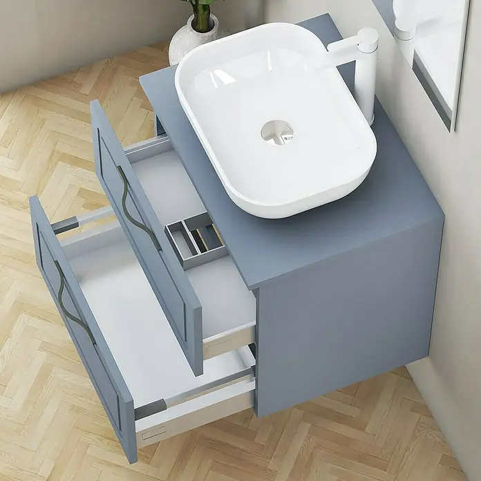 Artysan Mueble bajo de lavabo Toja - An x Pr x Al: 60 x 45 x 54,5 cm, Azul - Moderno mueble de baño con dos cajones y un elegante lavabo sobre encimera blanco. Perfecto para baños con estilo.