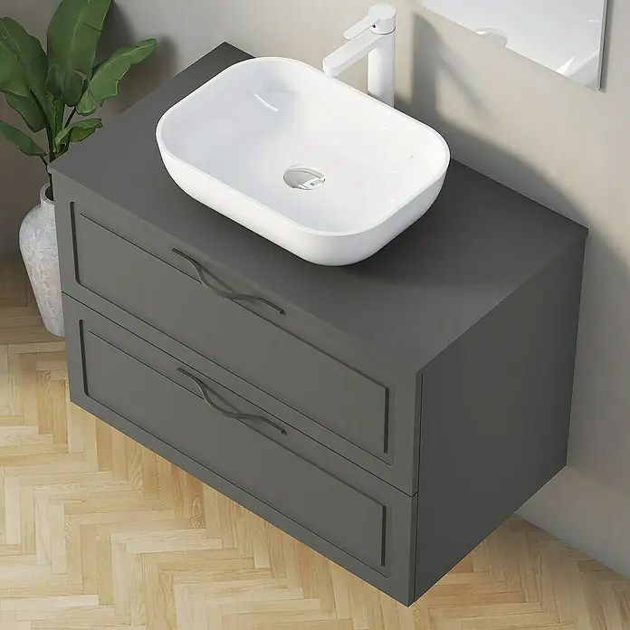 Artysan Mueble bajo de lavabo Toja - An x Pr x Al: 80 x 45 x 54,5 cm, Antracita - Lavabo de baño moderno con mueble gris y lavabo sobre encimera blanco, ideal para un baño elegante.