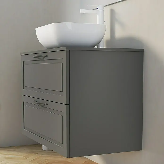 Artysan Mueble bajo de lavabo Toja - An x Pr x Al: 80 x 45 x 54,5 cm, Antracita - Mueble de baño gris con dos cajones y un lavabo sobre encimera blanco.