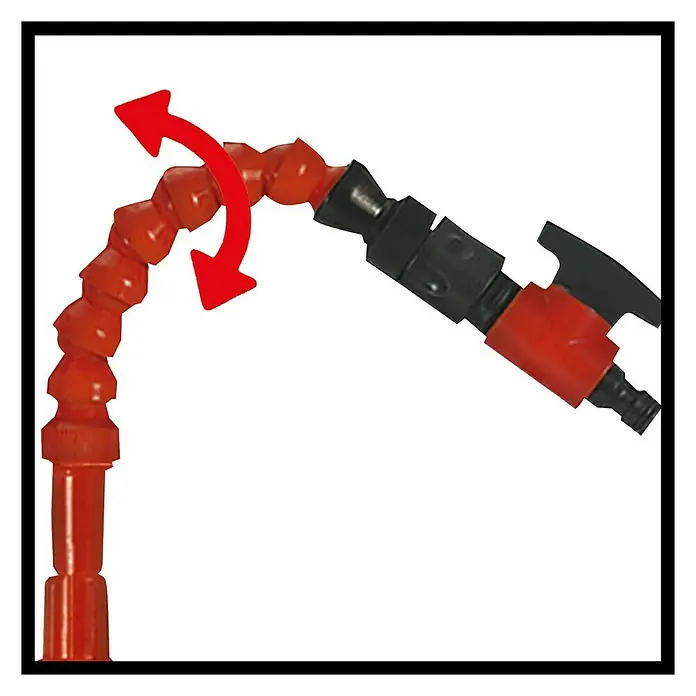 Einhell Regenfasspumpe GE-SP 3546 RB - Leistung: 350 W, Max. Fördermenge: 4.600 l/h - Flexibler Kühlmittelschlauch mit rotem Gelenkarm und schwarzer Düse zur präzisen Kühlung bei Werkzeugmaschinen.