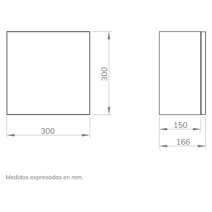 Artysan Armario colgante de baño Cubo - L x An x Al: 16,6 x 30 x 30 cm, Nature - Vista del producto con dimensiones 300x300x150 mm. Las dimensiones se expresan en milímetros.