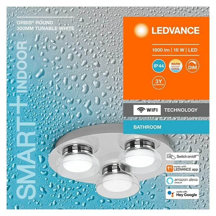 Ledvance LED-Wand- & Deckenstrahler18 W, L x B x H: 30 x 30 x 7,8 cm, Silber, Mehrfarbig, 1 Stk. Front View