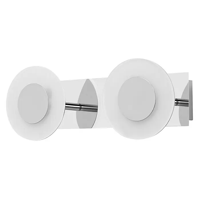 Ledvance LED-Wandstrahler - 15 W, L x B x H: 32 x 12 x 9,3 cm, Silber, Mehrfarbig, 2 Stk. - Nahaufnahme einer modernen, weißen Wandleuchte mit runden Lampenschirmen und Chromdetails, die ein elegantes und minimalistisches Design zeigt.