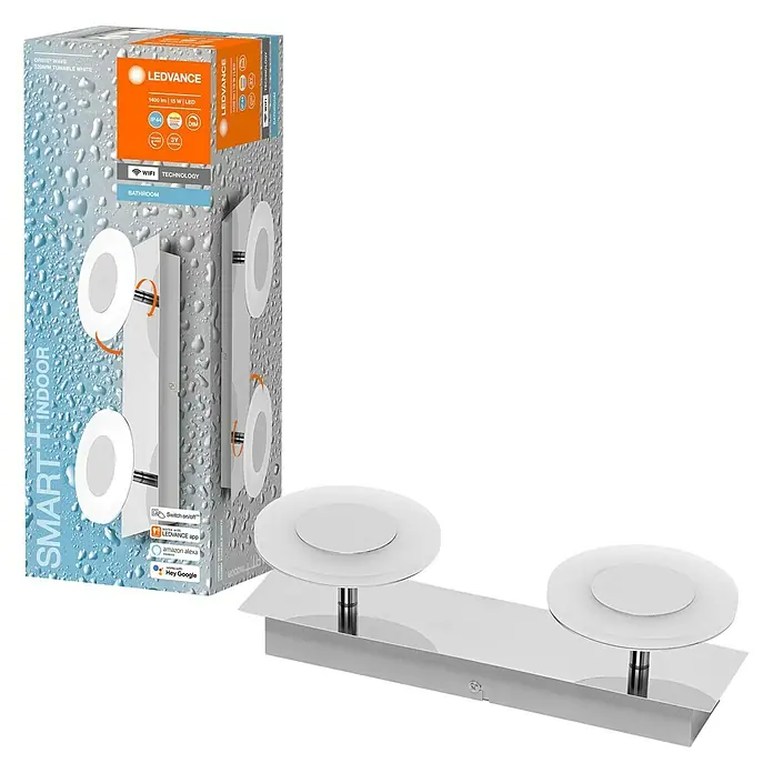 Ledvance LED-Wandstrahler - 15 W, L x B x H: 32 x 12 x 9,3 cm, Silber, Mehrfarbig, 2 Stk. - LEDVANCE Smart+ Indoor Leuchte mit WiFi Technologie und 1400 lm. Ideal für Badezimmer mit Alexa & Google Assistant.
