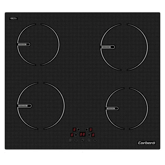 Corberó Placa de cocción CCIG9422 - Número de fogones de inducción: 4 ud., L x An: 52 x 59 cm - Aquí hay una placa de inducción Corberó que cuenta con cuatro zonas de cocción y controles digitales.